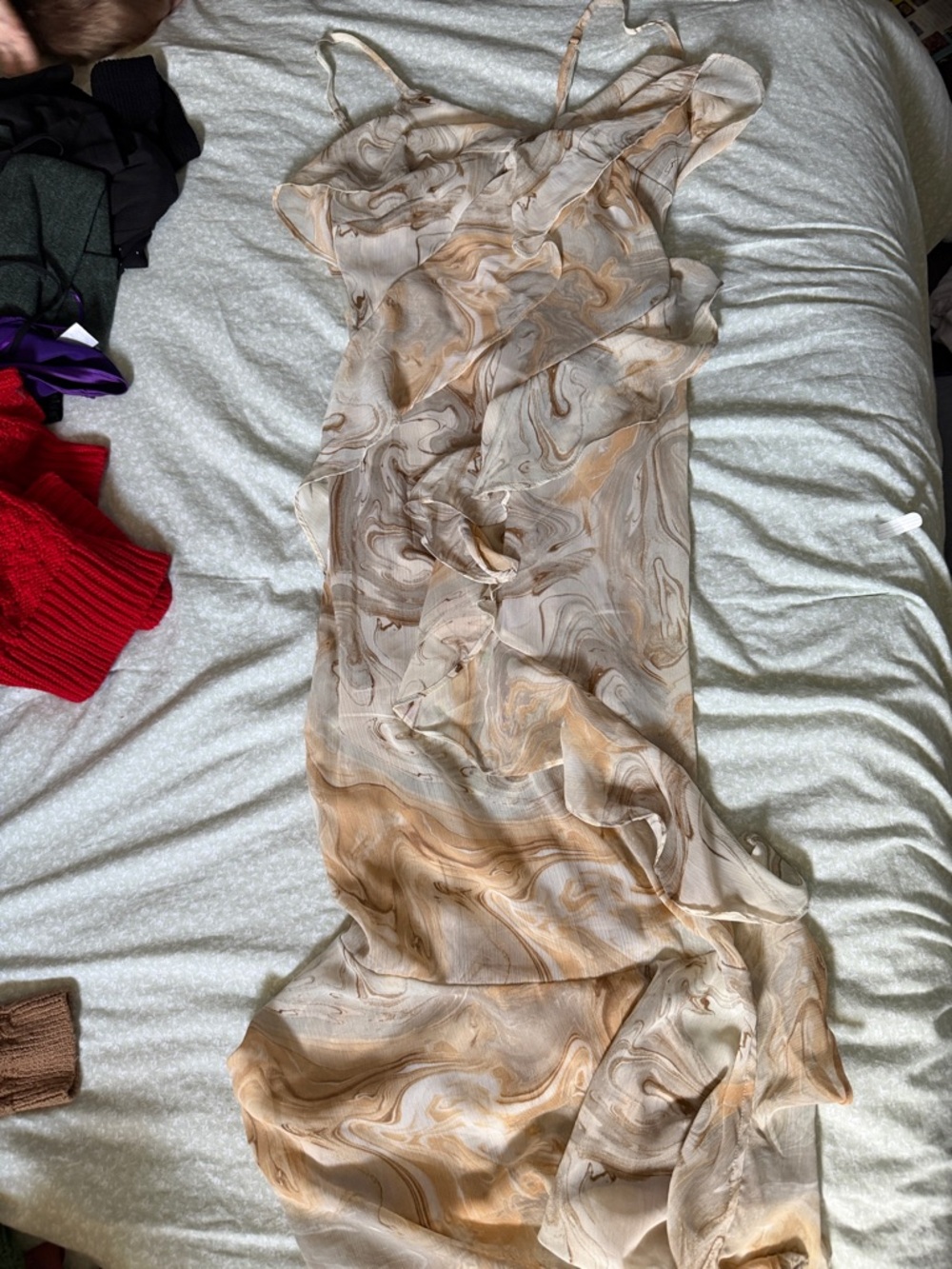 Beige Marble-Print Slip Dress